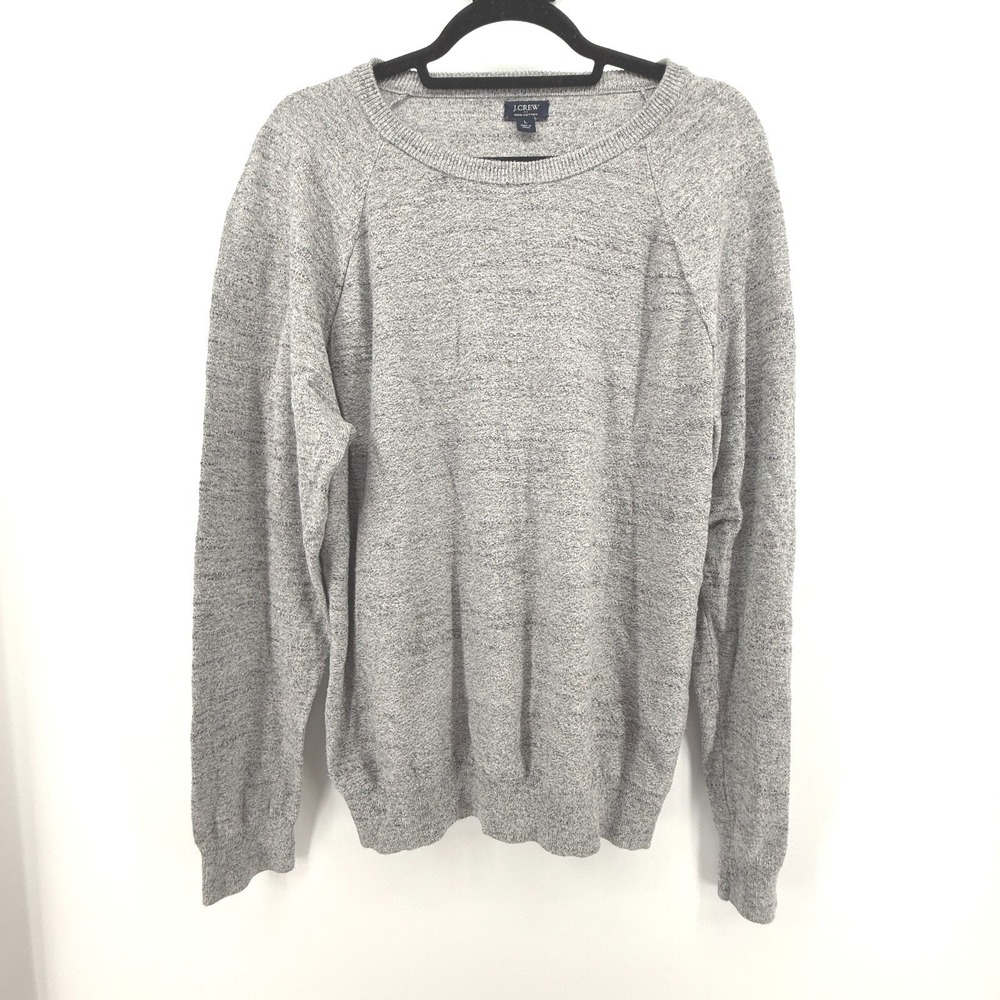 J. Crew Men Long Sleeve Crew Neck Preppy Cotton Knit Sweater Sz Large Gray AC316